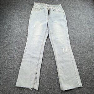 Avec Les Filles Womens Jeans Size 30 Light Wash Distressed Raw Hem Kick Flare